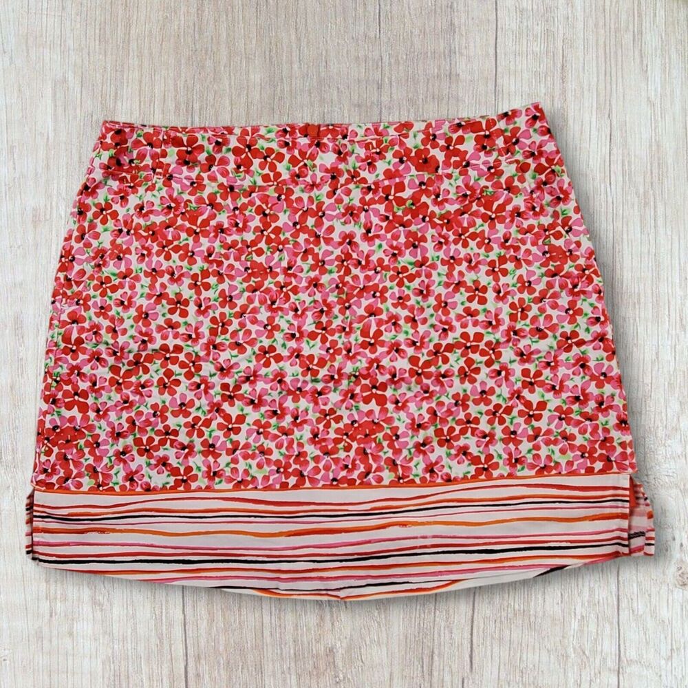 Lady Hagen Women's Skort Size 6 Stunning Floral Print Skirt Pockets Pink Green